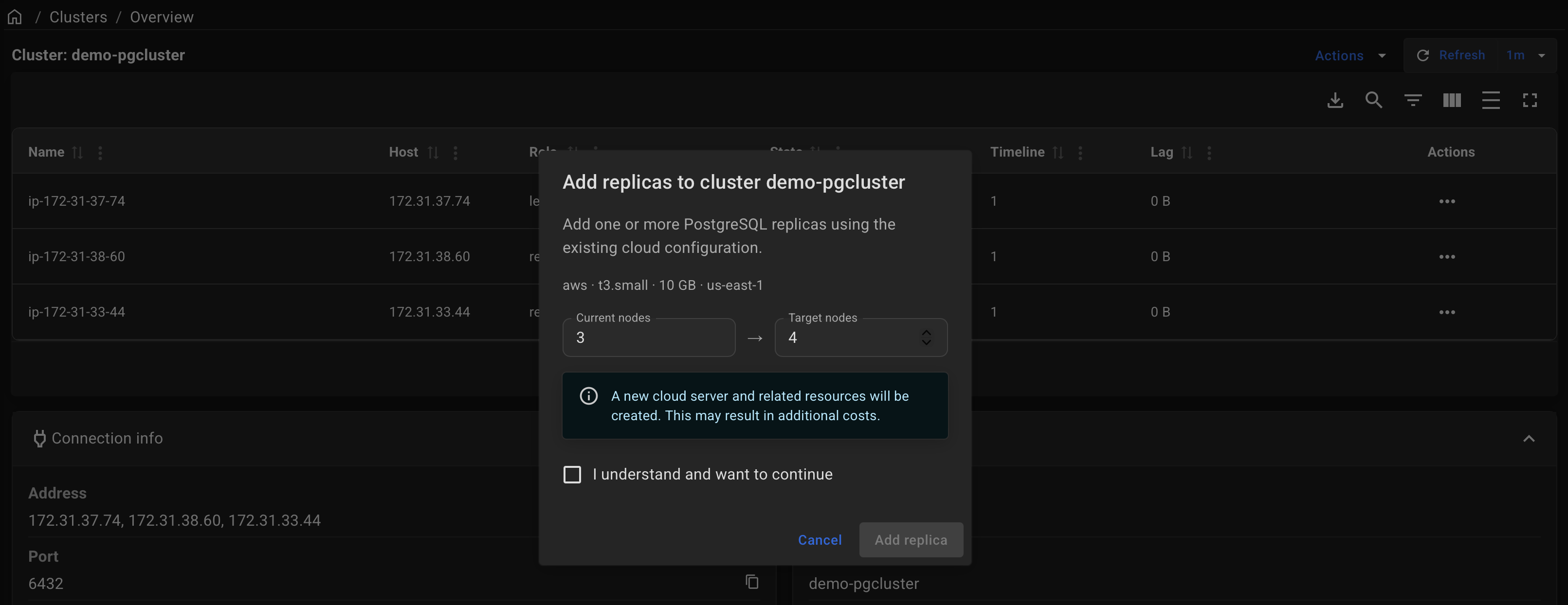 Add replicas using the existing cloud configuration