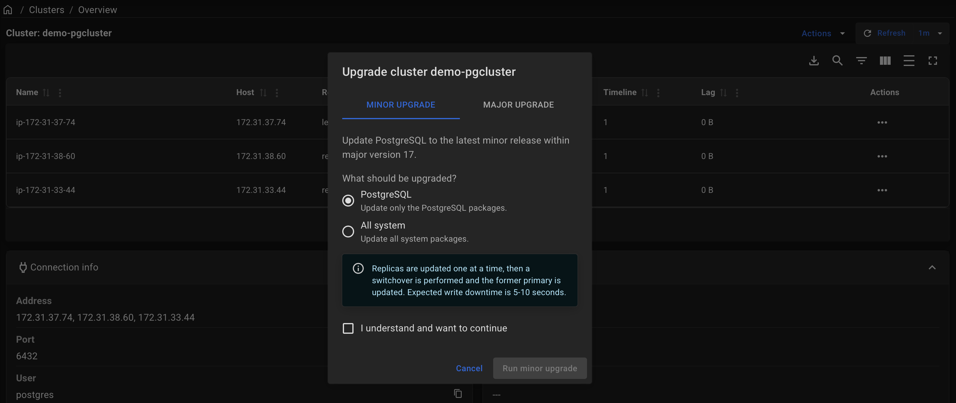 Minor PostgreSQL upgrade