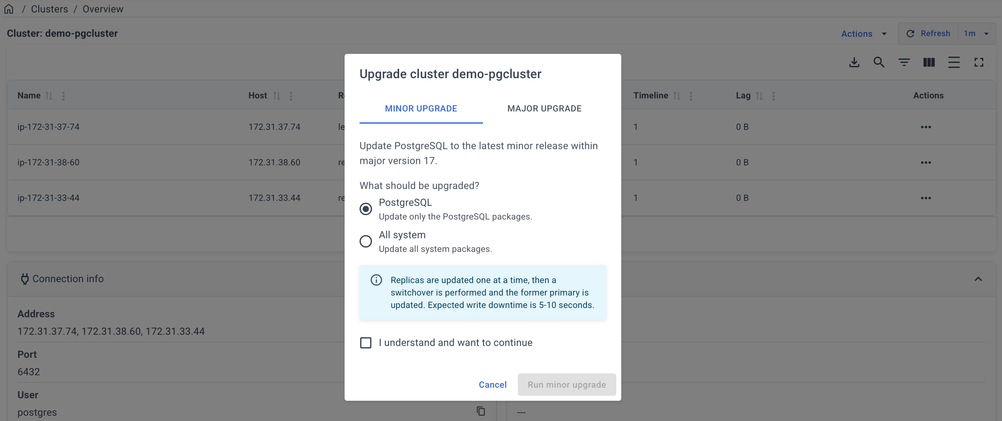 Minor PostgreSQL upgrade